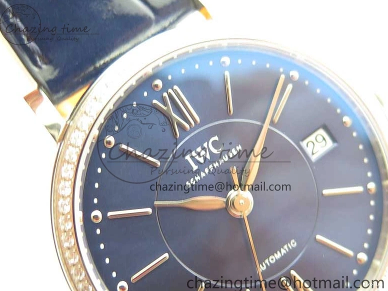 MIROTIME 0429 Portofino 37mm SS V7F 1:1 Best Edition Blue Dial Diamonds Bezel on Blue Leather Strap A Chic 7093